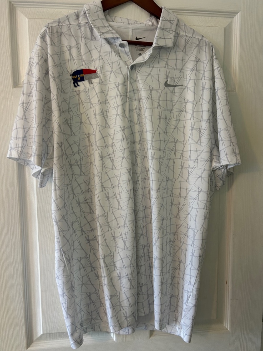 Nike White Patterned Polo with Multicolor Patch